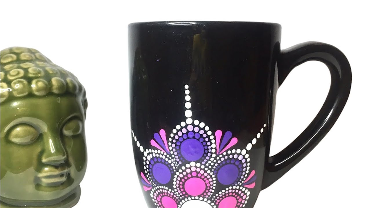 Dot mandala on coffee mug with bright and beautiful colors | Dot painting