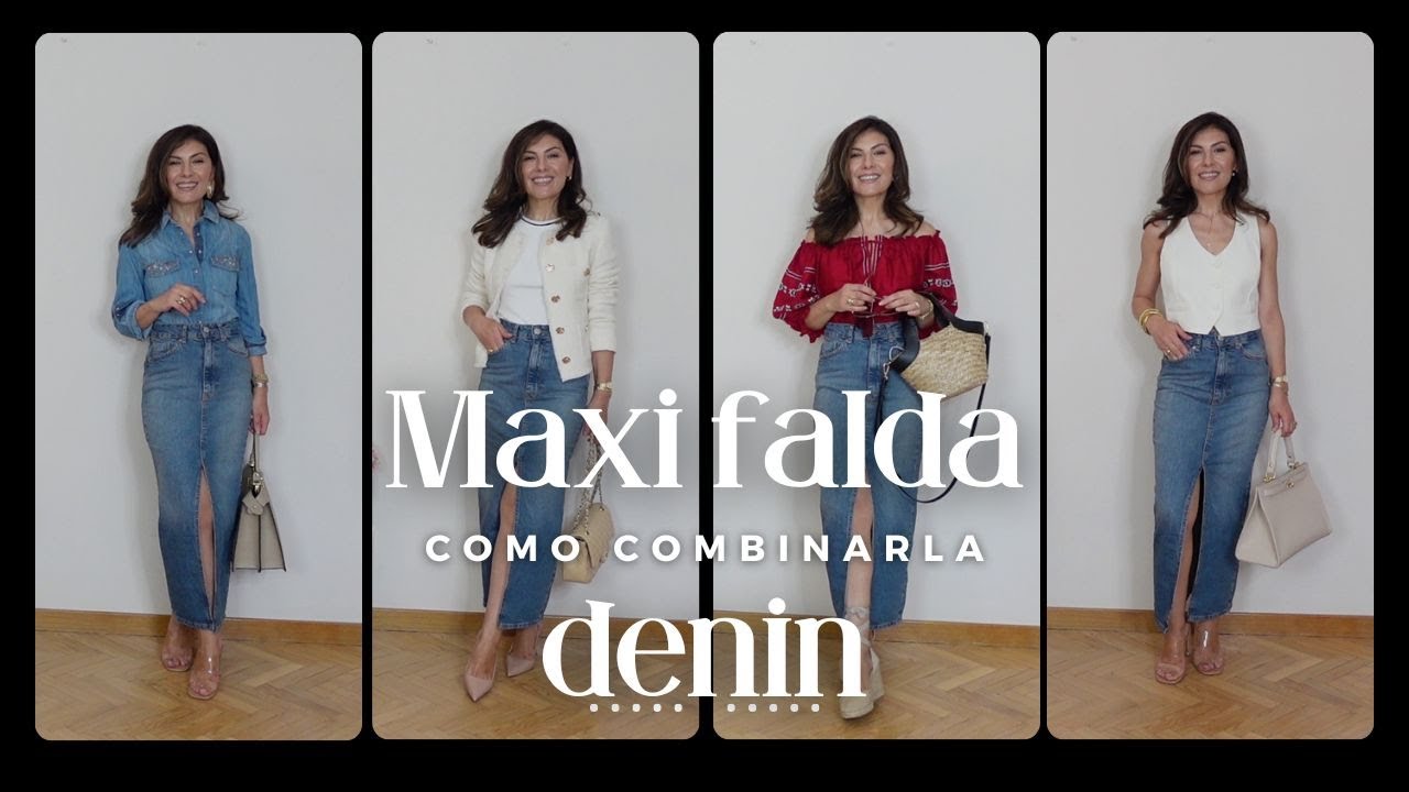Looks con maxi falda denim: Como combinarla
