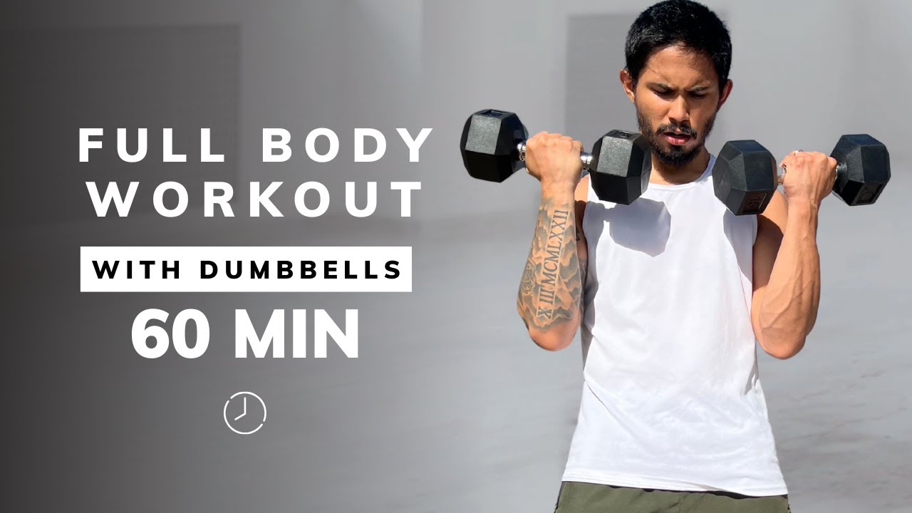 60 Min FULL BODY DUMBBELL WORKOUT AT HOME - Weight Training for Women and Men - NO REPEATS
