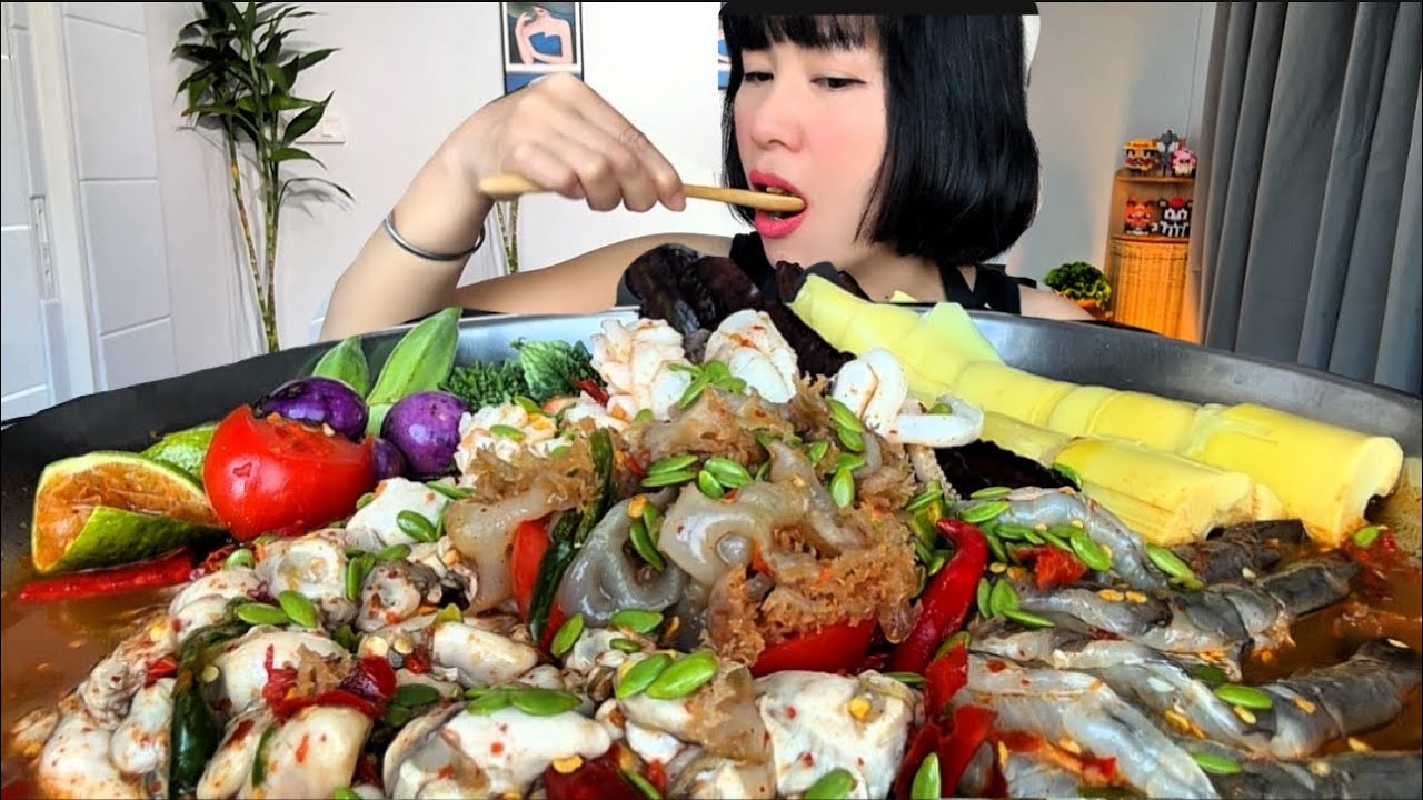 Thaifood ASMR ตำเหลาทะเล หอยนางรมหวานๆแซบจัดจ้าน Seafood papaya salad MUKBANG show 