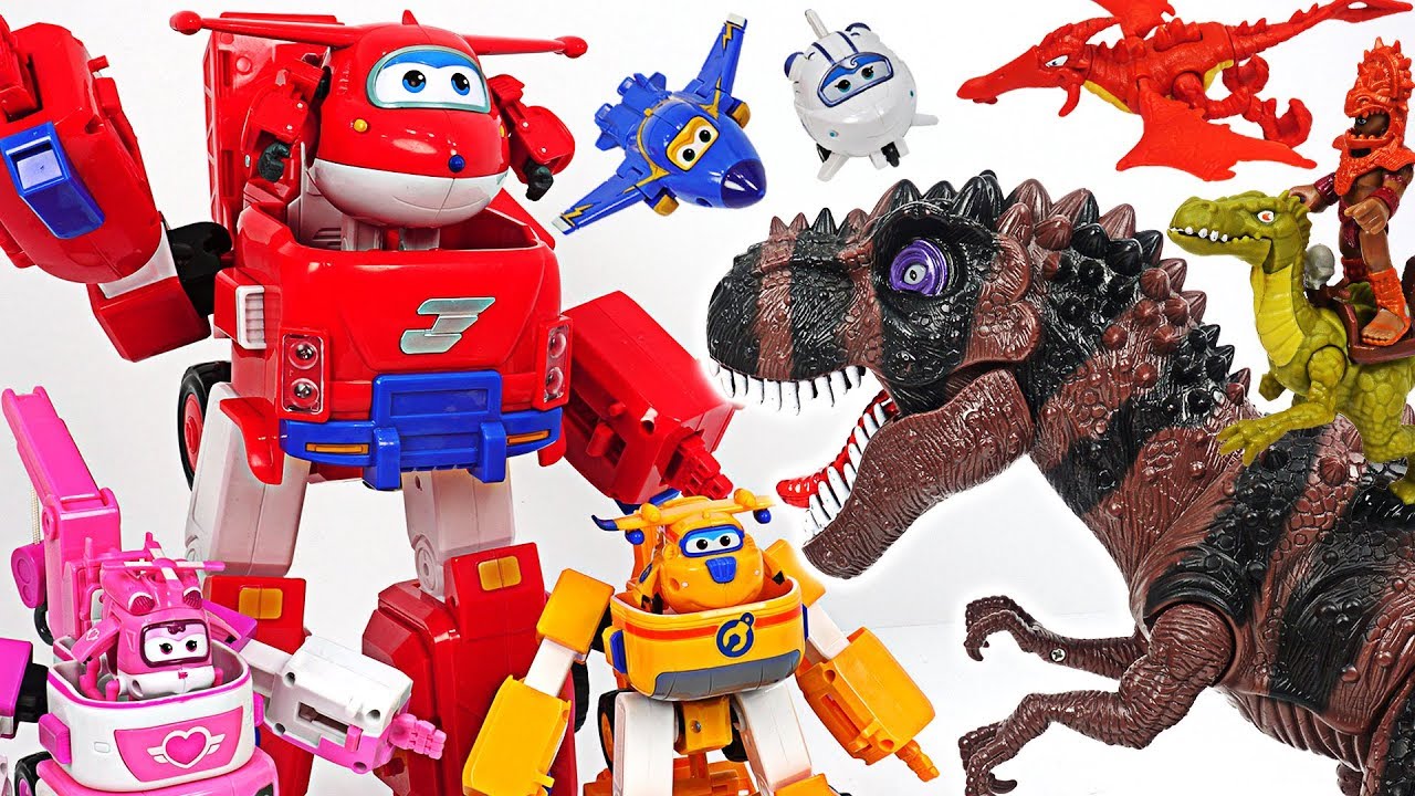 Terrible dinosaur appeared! Super Wings Jett's Super Robot Suit giant Transformers! Go! #DuDuPopTOY
