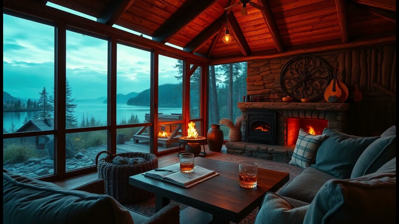 🎵 Early Night Jazz by the Lake | Cozy Fireplace & Smooth Whiskey Vibes 🎵