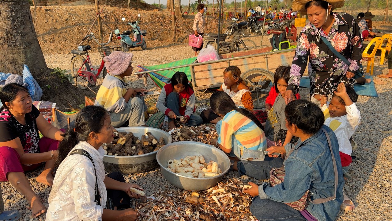ទិដ្ឋភាពសកម្មភាពពេលព្រឹកនៅទីទួលប្រាសាទ ថ្ងៃចូលរោងនៃកម្មវិធីបុណ្យ