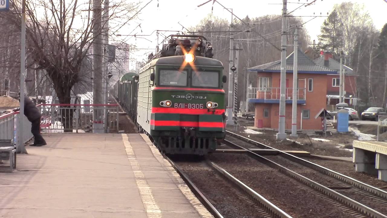 ВЛ11-830 с грузовым составом, платфора Загорянская