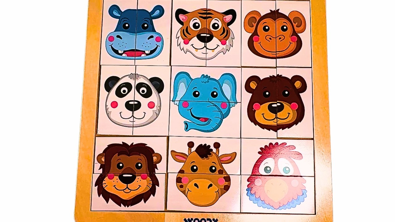 Где находятся кусочки пазла? 🧩 Сопоставьте половинки животных 🦁🦒🐻 Выучите их названия