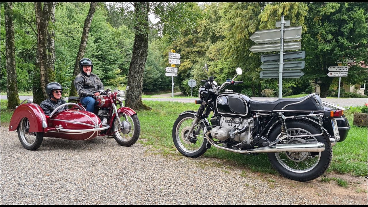 (01/04) BMW R60/6 & Triumph Boss  - 2 x mit dem Seitenwagen unterwegs im Elsass