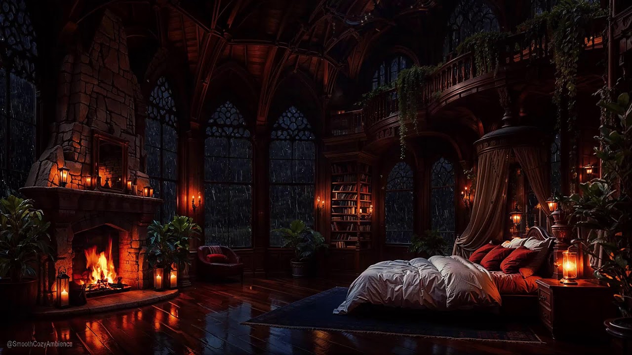 Castle Bedroom Rain & Fireplace Sleep Fast