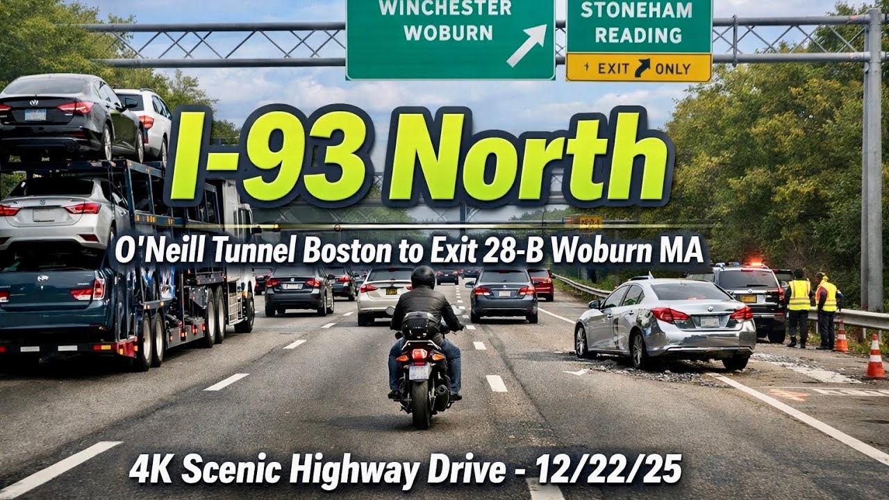 I-93 North | Boston to Exit 28-B Woburn Massachusetts | 4K Scenic Highway Drive - 12/22/25