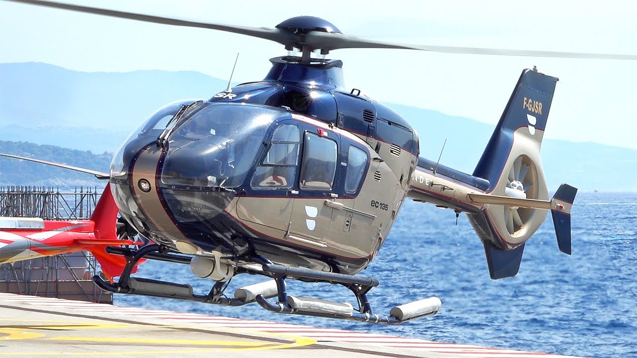 Airbus Helicopters VIP H135 (EC135) take off & landing at Monaco heliport | avgeek