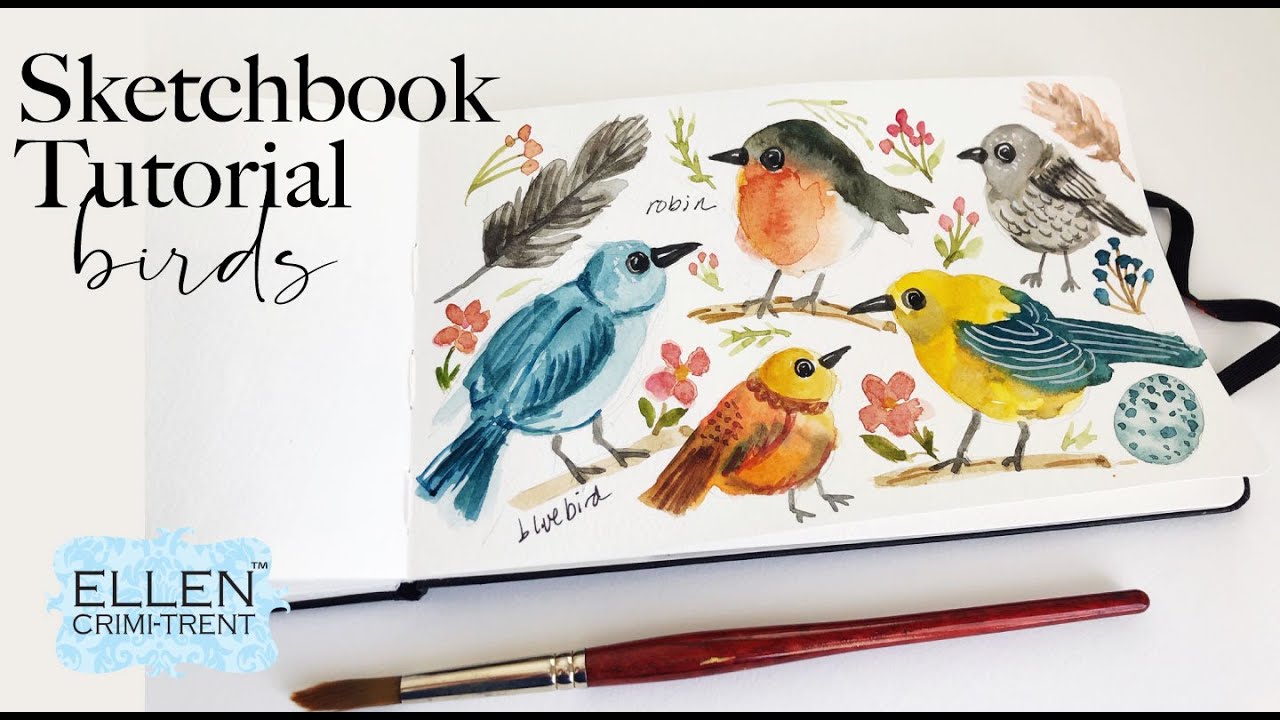 Sketchbook Tutorial - Watercolor Birds- Step by Step