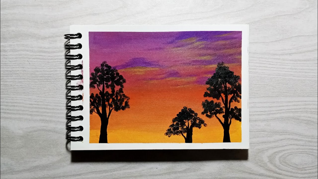 Akrilik painting 🎨🖌️ | melukis pemandangan sunset untuk pemula #akrilikpainting 