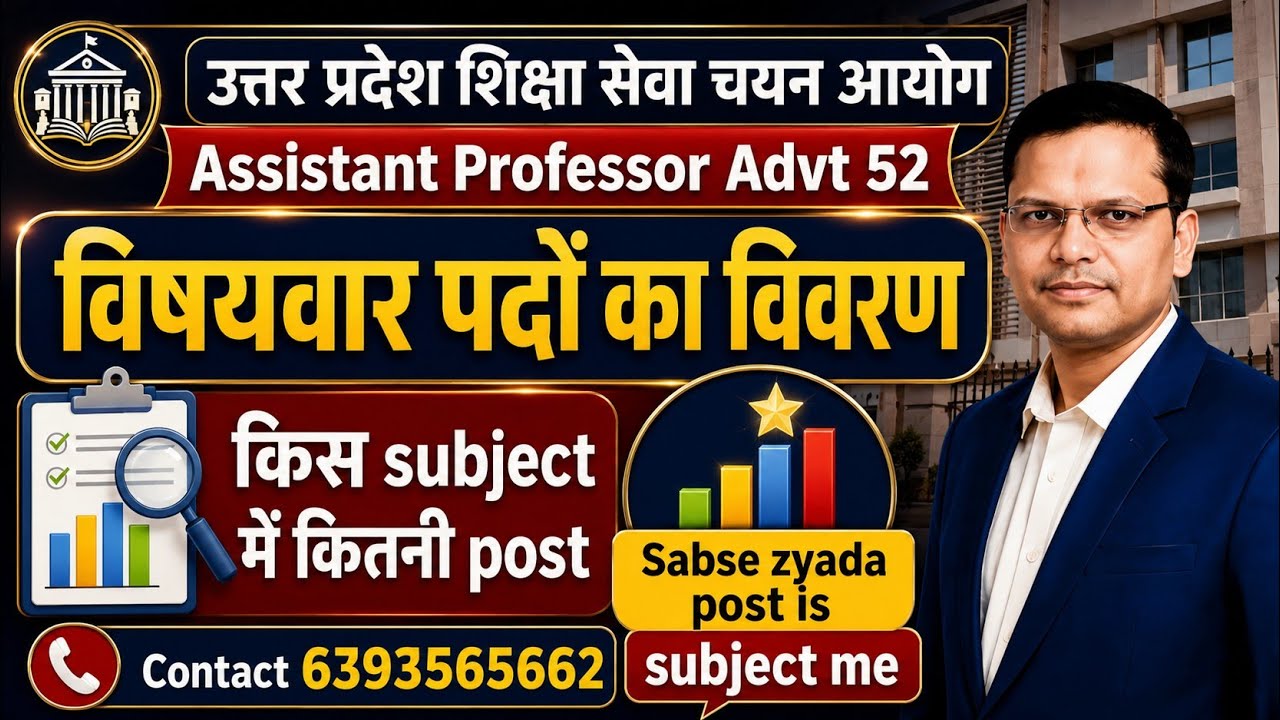 🚨 Assistant Professor Advt 52 विषयवार पद जारी | किस Subject में सबसे ज्यादा Post?|UPESSC Latest News
