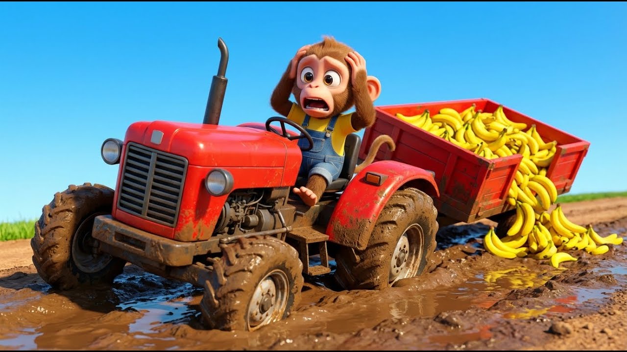 Приключения маленькой обезьянки на тракторе и экскаваторе! 🚜🐵 Мультфильм про спасение фермы и стр...