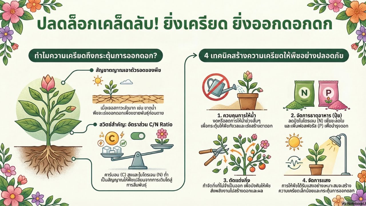 วิธี 'แกล้งพืช' ให้ดกเต็มต้น! เทคนิคคุมน้ำ-คุมปุ๋ย บังคับออกดอกตามสั่ง