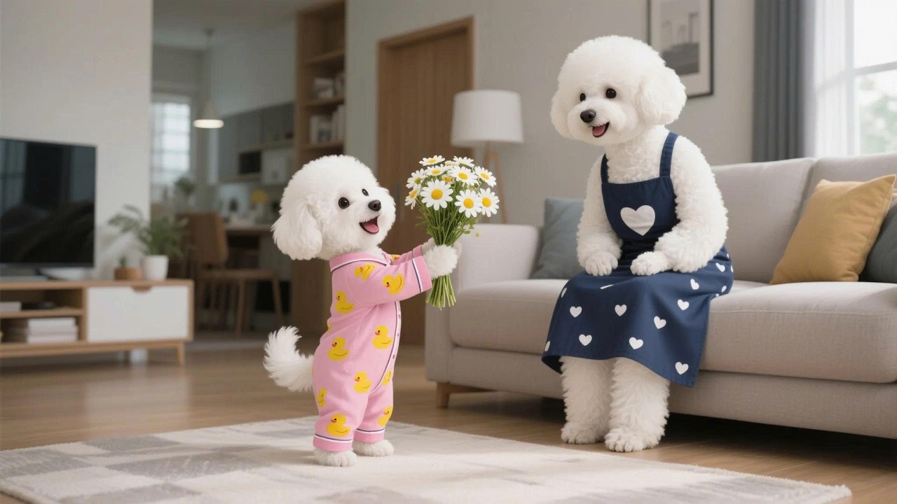 Baby Puppy Women’s Day Surprise for Mom Dog Fish & Daisies 🎣🌼