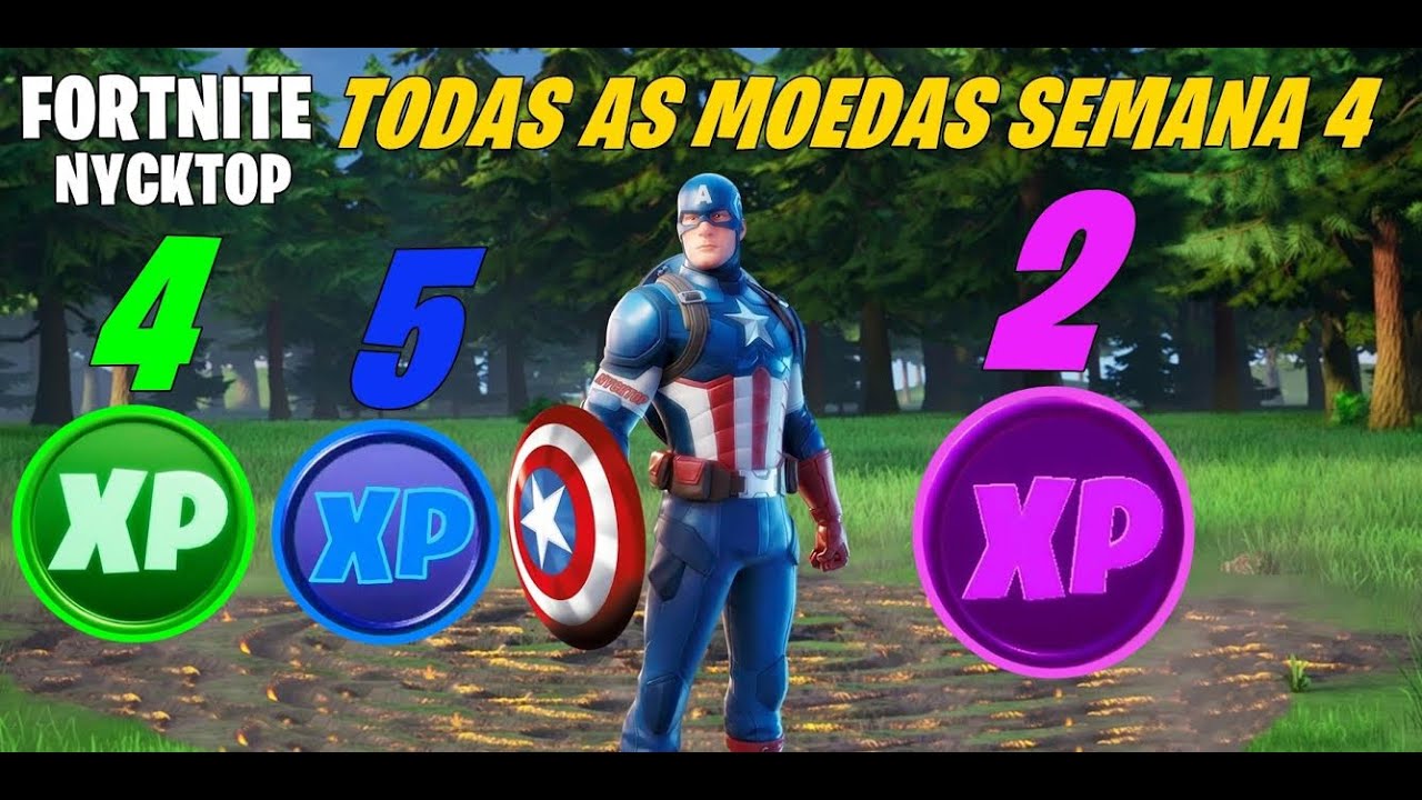 LOCALIZA&Ccedil;&Atilde;O DE TODAS AS MOEDAS DE XP SEMANA 4!!! - FORTNITE TEMPORADA 3