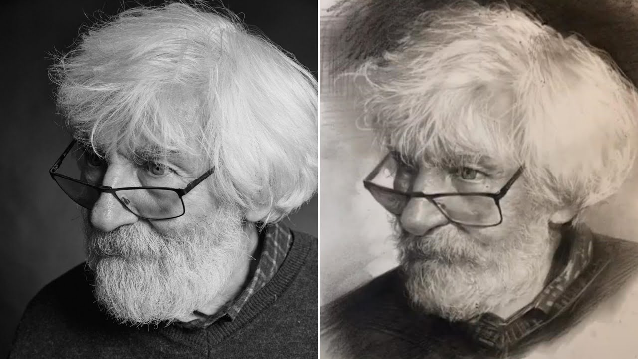 Drawing Old Man with White Hair Using Reference Photo ∥ Sketch Drawing