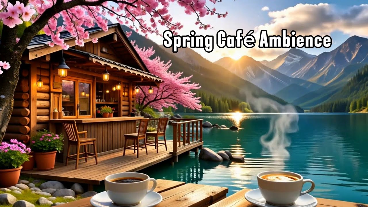 Cozy Spring Café by the Lake ☕ Relaxing Music & Nature Ambience