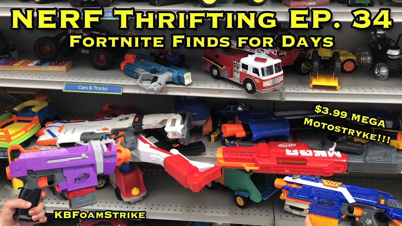 KBFoamStrike's NERF THRIFTING Vlog EP. 34: Fortnite Finds For Days, MEGA Motostryke, Stryfe & More!!