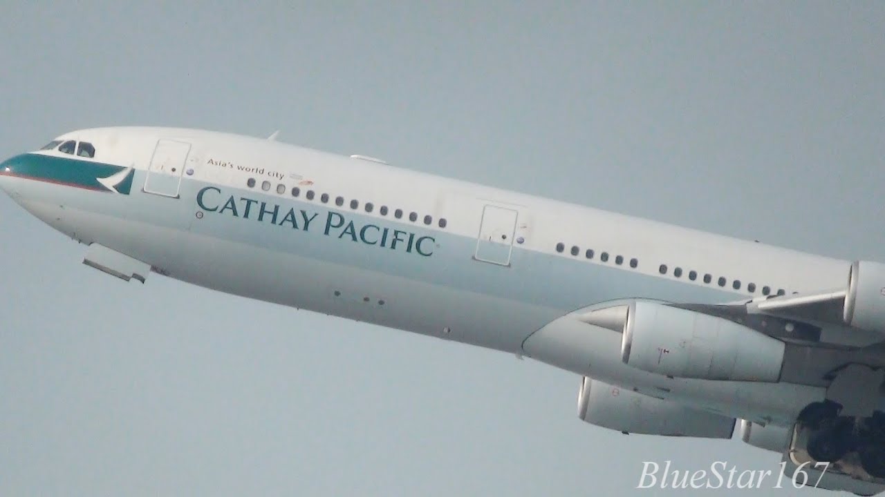 Cathay Pacific Airways Airbus A340-300 (B-HXK) takeoff from HKG/VHHH (Hong Kong) RWY 25L