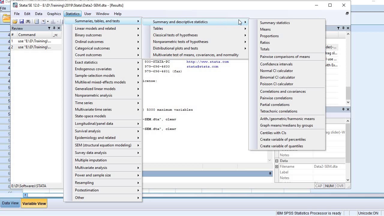 Descriptive statistical analysis in STATA