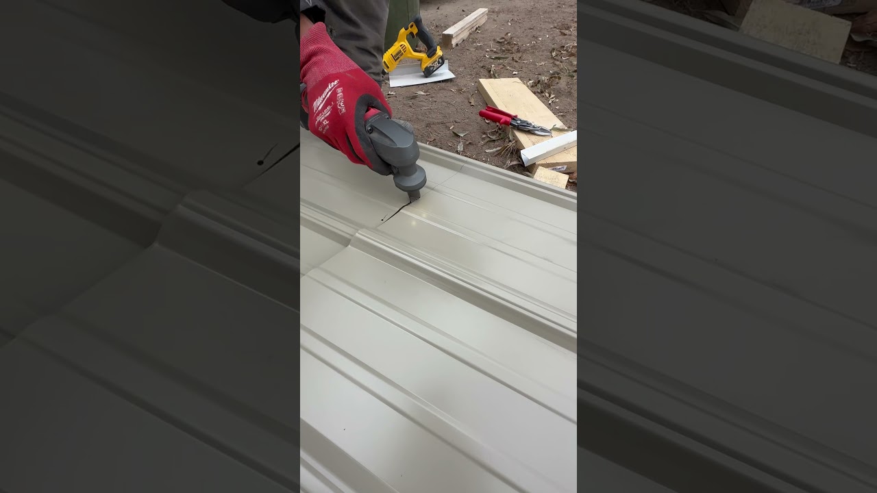 The Milwaukee M12 nibbler is making  cutting steel siding a breeze.  #milwaukee #tools #polebarns
