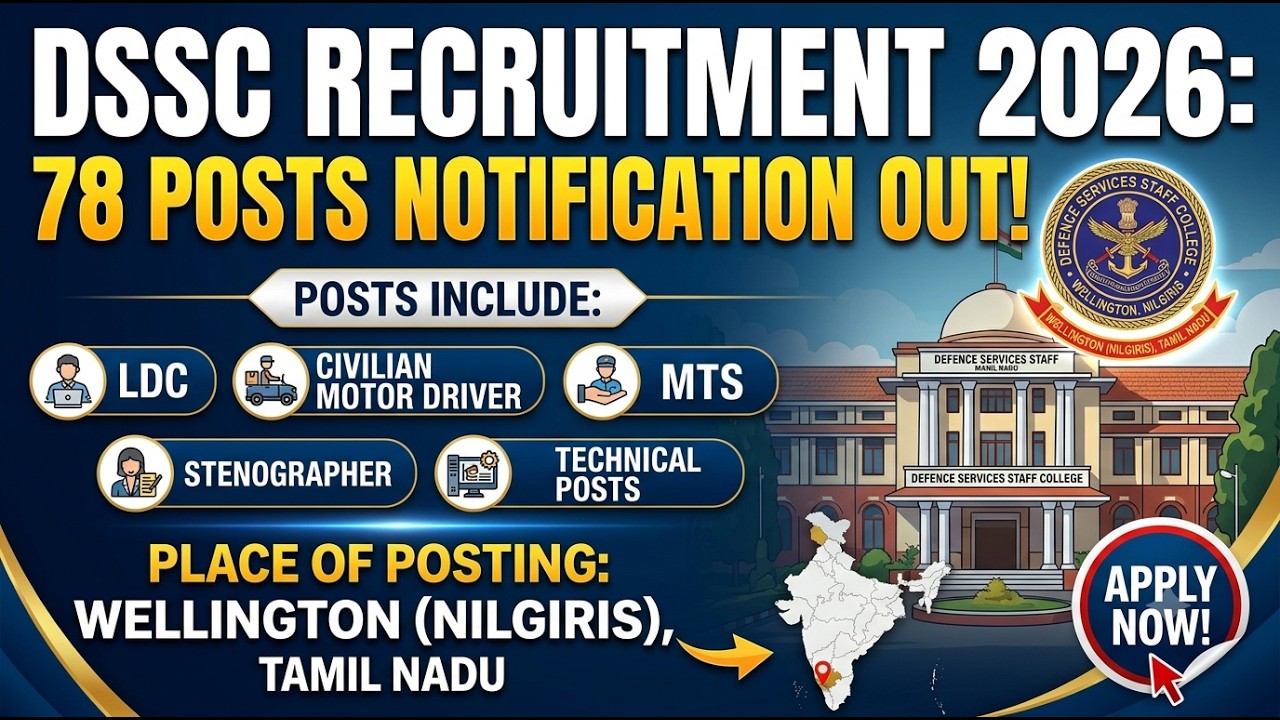 DSSC Recruitment 2026 Notification Out! | 78 LDC, MTS, Driver & Steno Posts | Wellington, TN