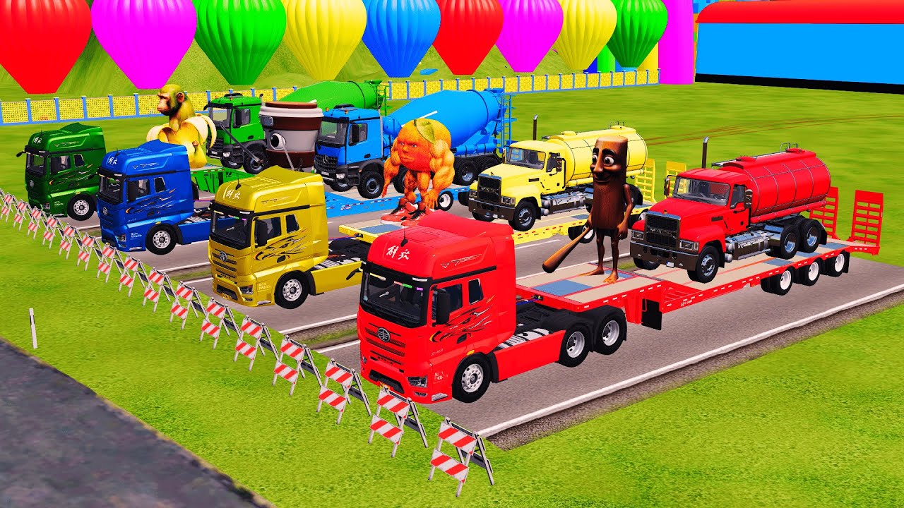 Garage with Colors -  ALL MIXER TRUCK WITH DOUBLE FLATBED TRAILER TRUCK, ITALIAN BRAINROT | FS22 #1