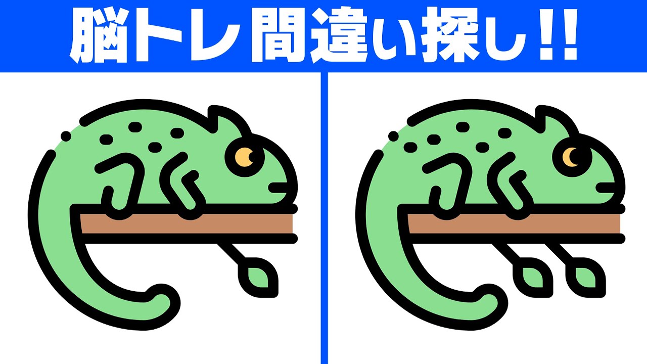 【脳トレ間違い探し】あわてなくて大丈夫｜60代70代のためのゆったり脳トレ【カメレオンのイラスト】