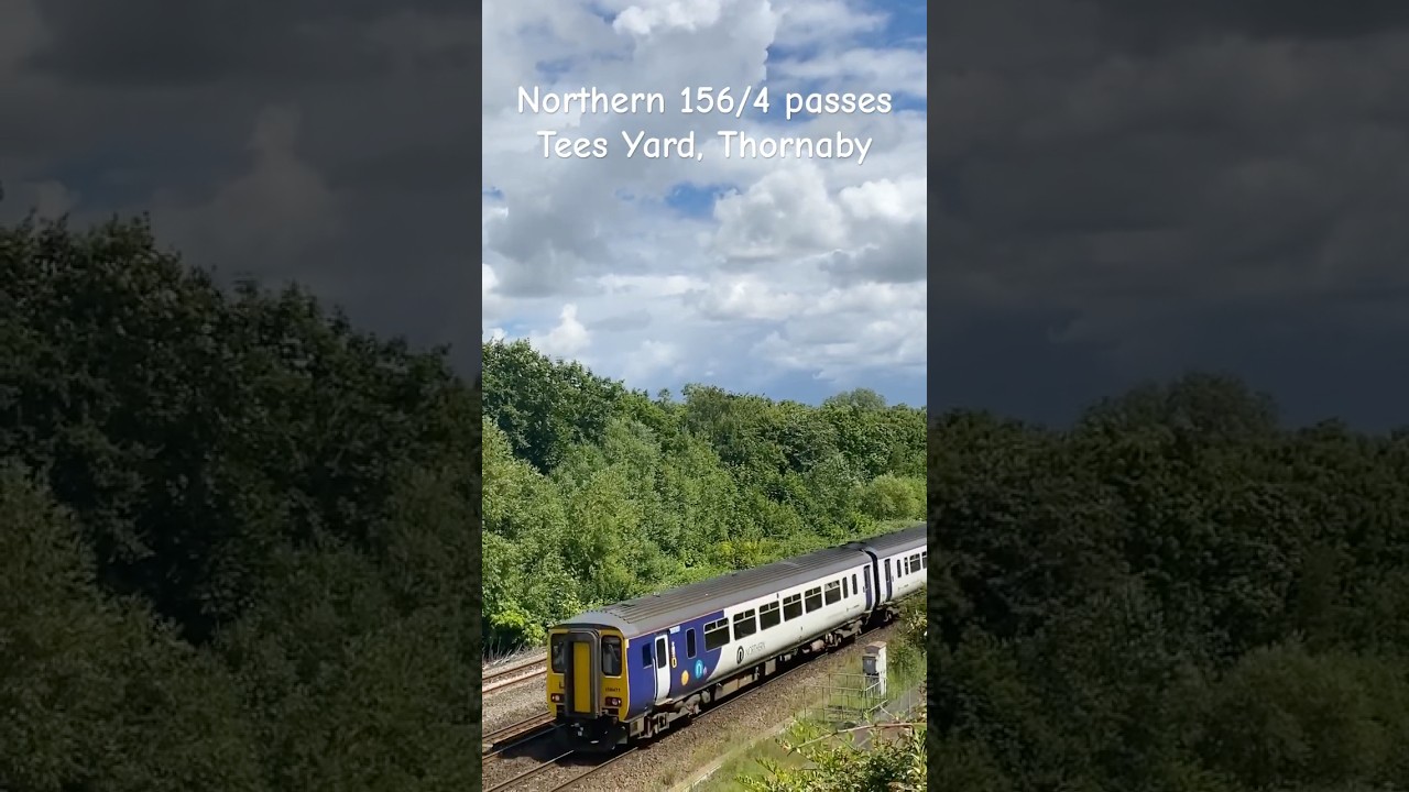 Northern Class 156/4 passes Tees Yard, Thornaby. 