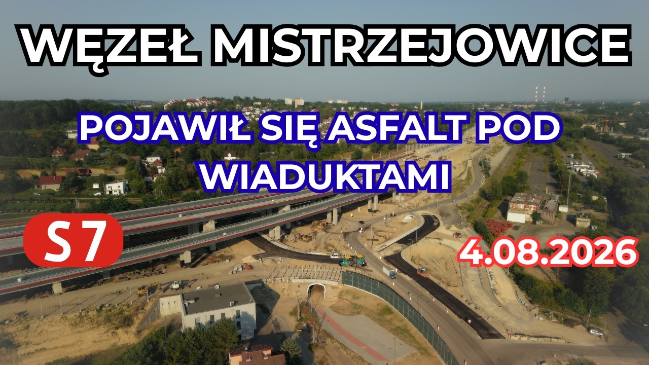 Węzeł Mistrzejowice , droga S7 . Pojawił się asfalt pod wiaduktami.