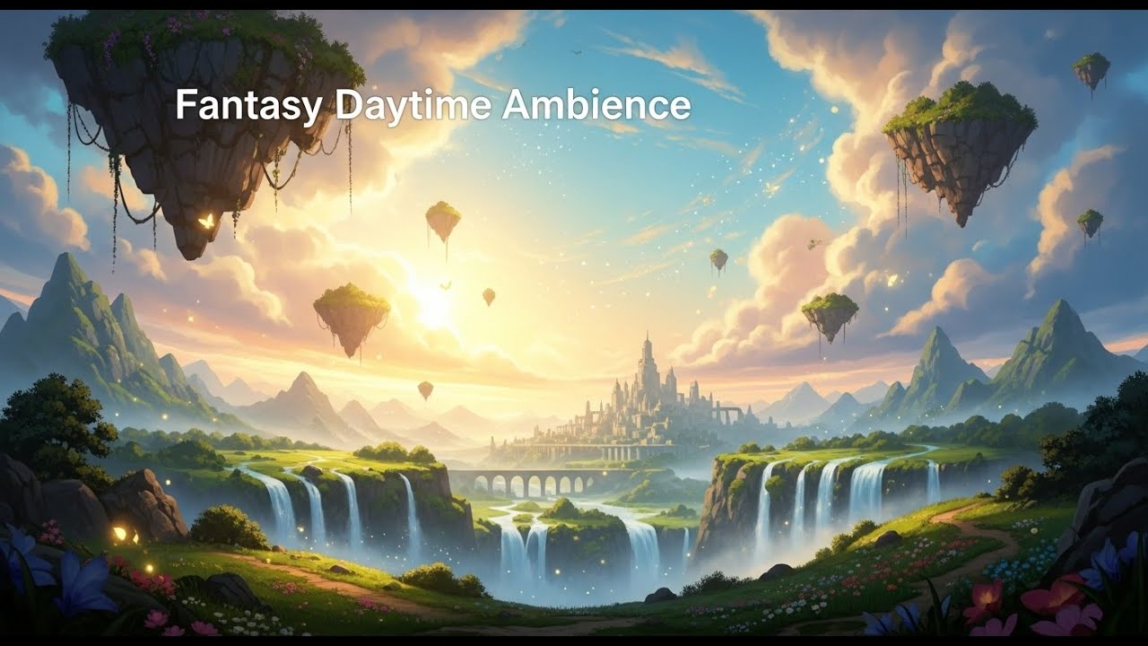 Fantasy Daytime Nature Ambience | Relaxing Meadow, Wildflowers & Mountain View #anime #music