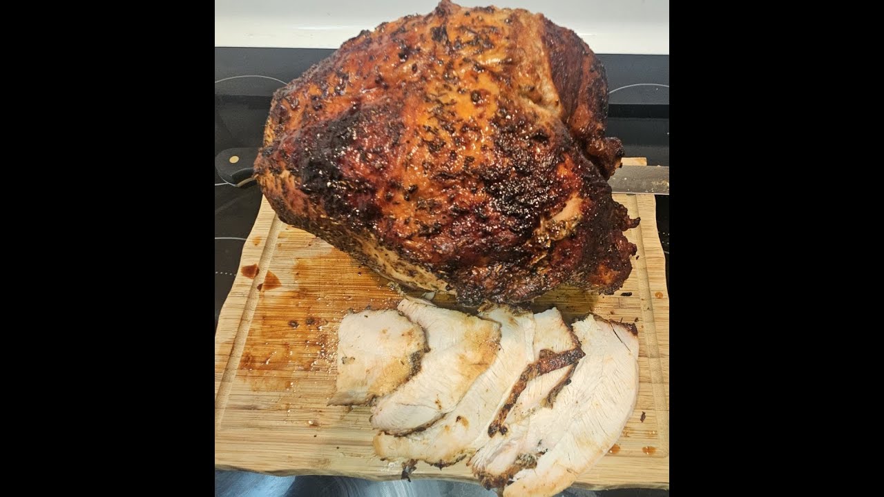 Dry brined rotisserie turkey crown.