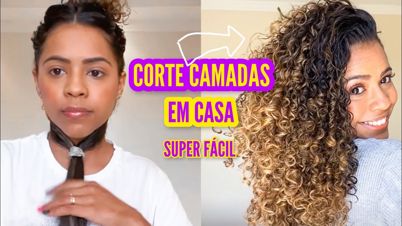 COMO CORTAR CABELO CACHEADO EM CASA: corte camadas em casa super fácil