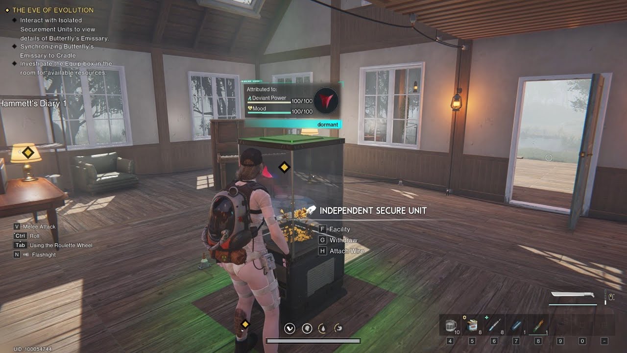 Once Human interact with isolated securement units to view details of butterfly emissary
