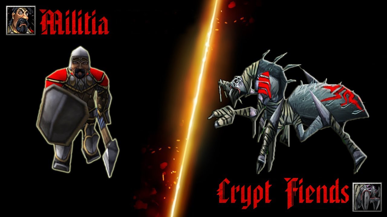 Militia vs Crypt Fiends (zero/fully upgraded/100 limit)