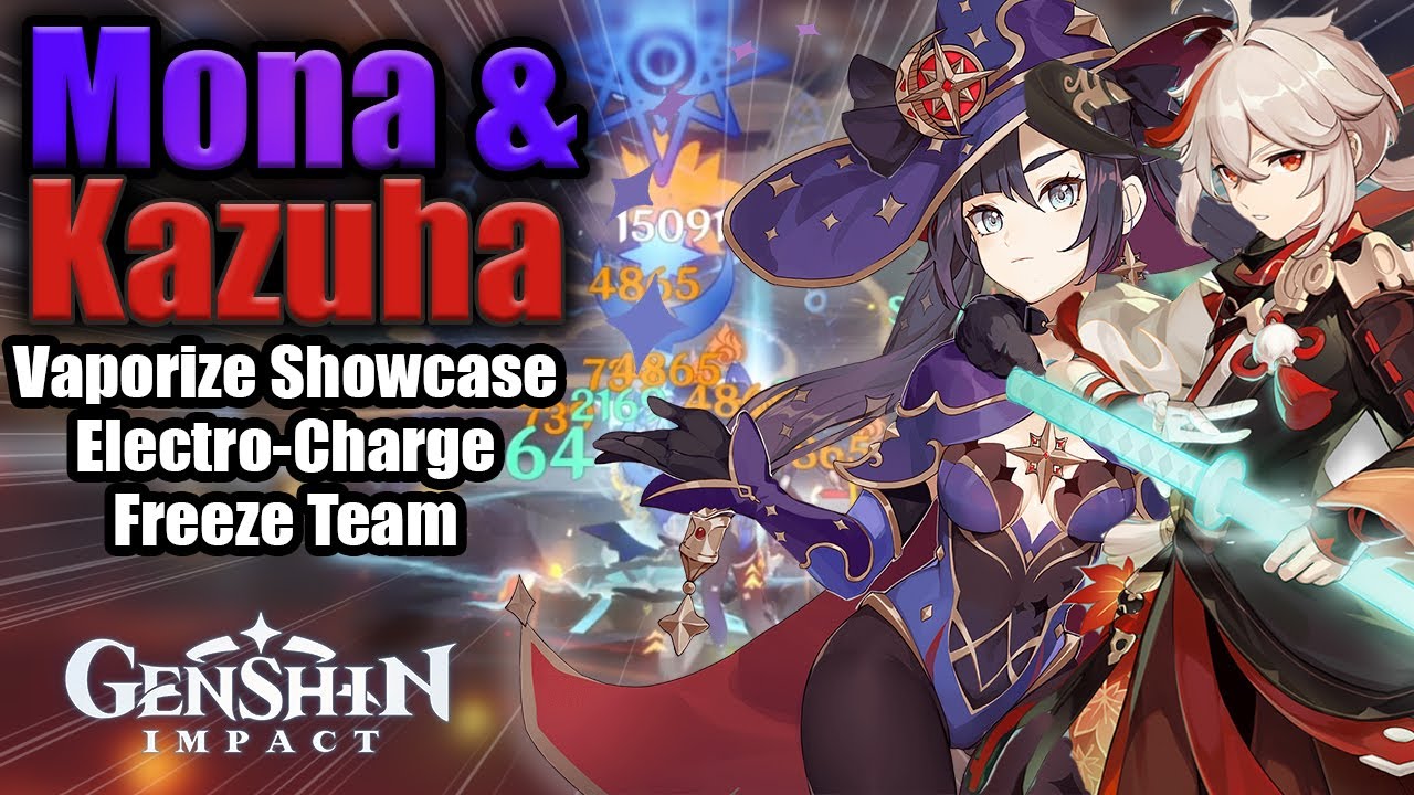Kazuha + Mona is INSANE! Vaporize, Electro Charge, Freeze Team + DPS showcase | Genshin Impact