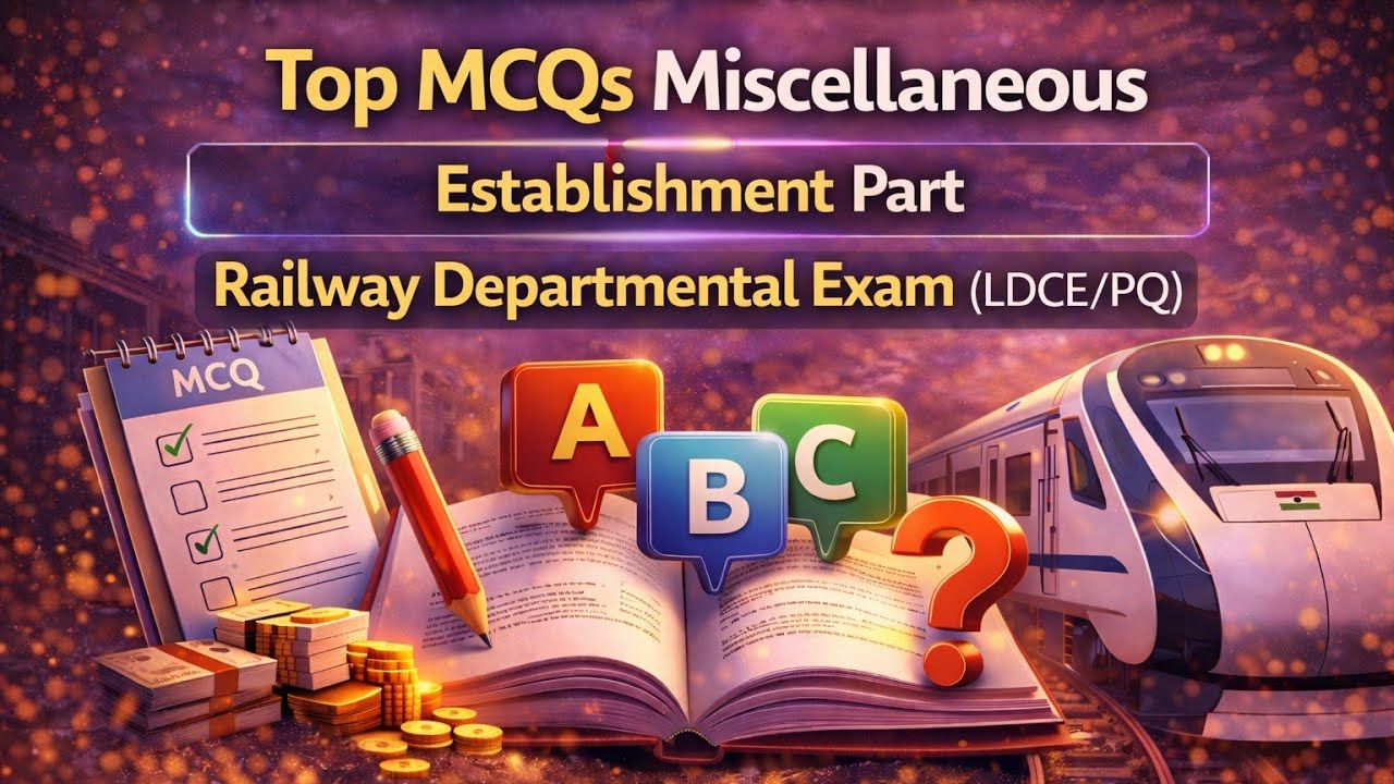 Top MCQs Establishment & Finance !! Miscellaneous !! Railway Departmental exam(LDCE/PQ) ! By R.V.sir