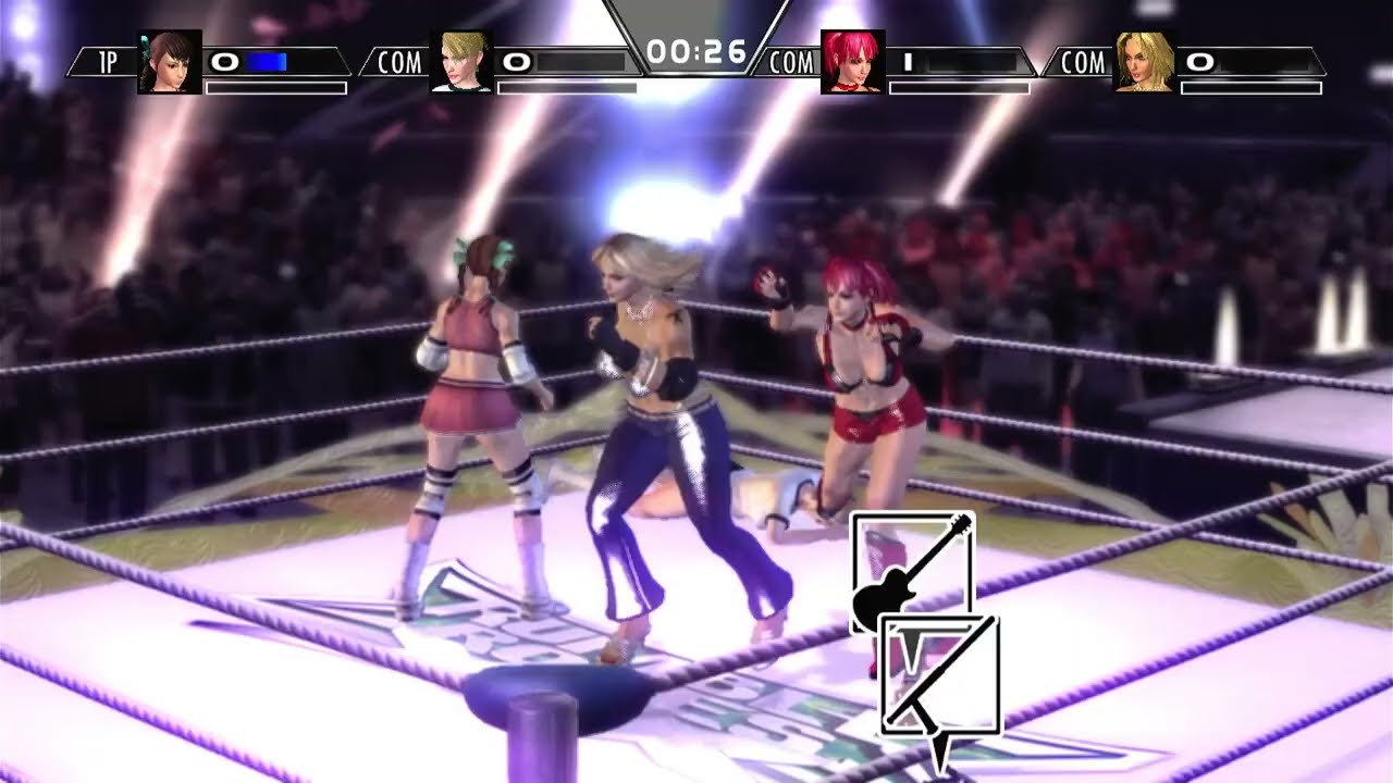 Rumble Rose XX: Aigle vs Candy Cane vs Miss Spencer vs Sgt. Clemet 4 way match gameplay video