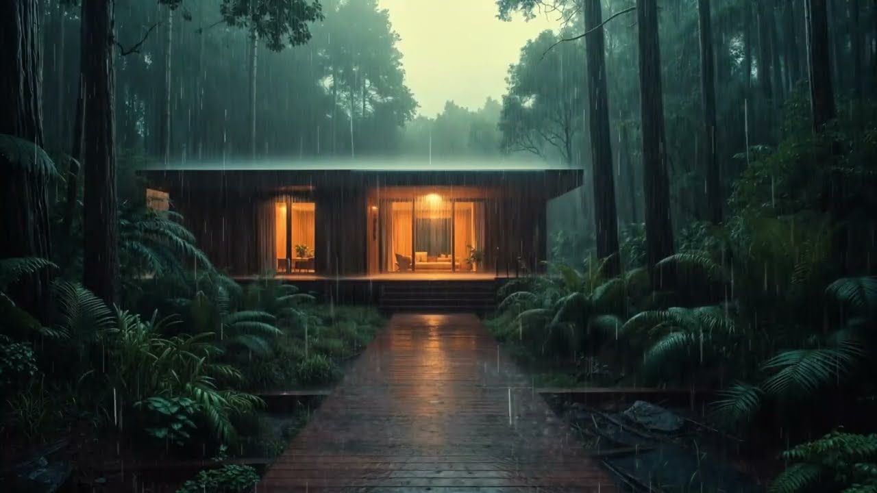 Heavy Rain at Night in a Forest Cabin 🌧 3 Hours of Deep Sleep Rain Sounds | Insomnia Relief