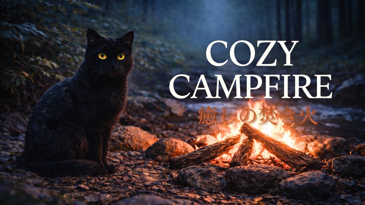 Sleep & Study Campfire Sound 🔥 🐈‍⬛　Relaxing Campfire Ambience | 睡眠・作業用 焚き火サウンド 1 Hours