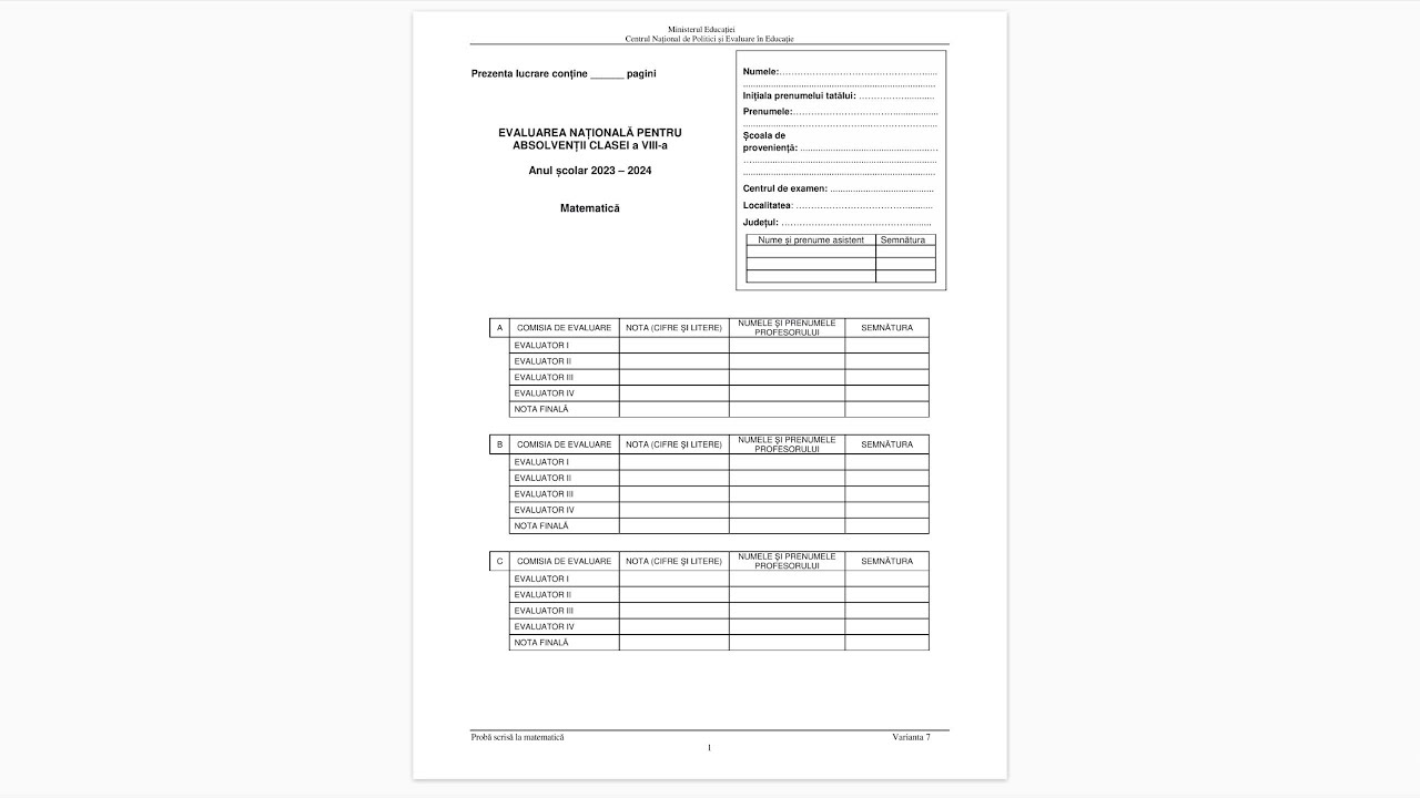 Rezolvarea subiectului de Evaluare Nationala 2024 - Matematica