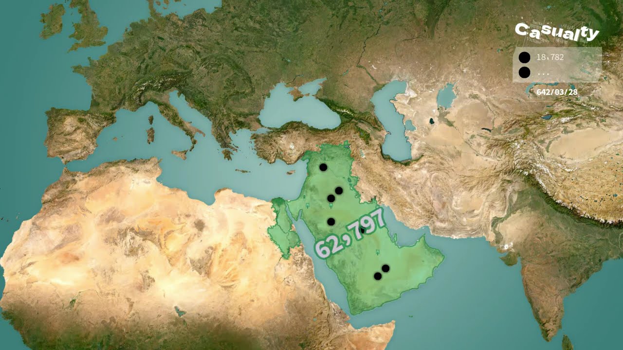 Ранние мусульманские завоевания и экспансия (622&ndash;655 гг.) с использованием Google Maps | Возникно...