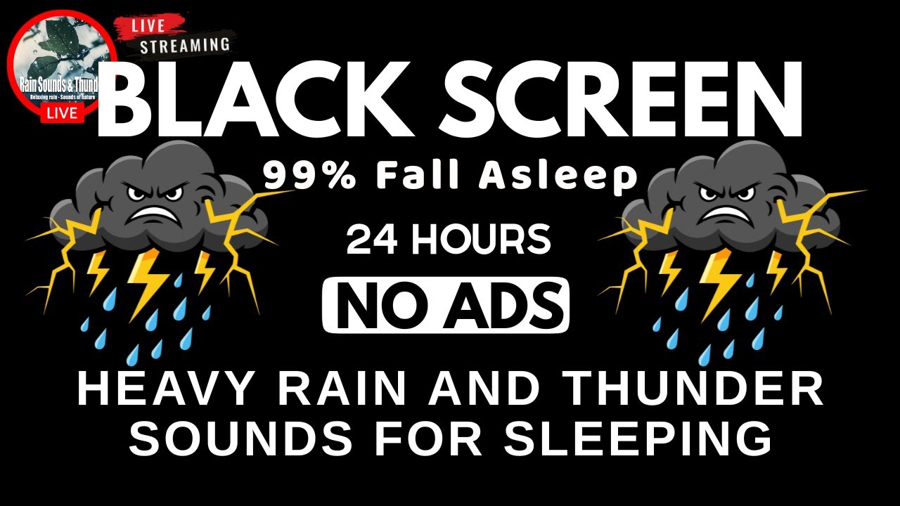 🔴 Heavy Rain and Thunder Sounds for Sleeping - Black Screen | 12 Hours Rainstorm Sleep Ambience