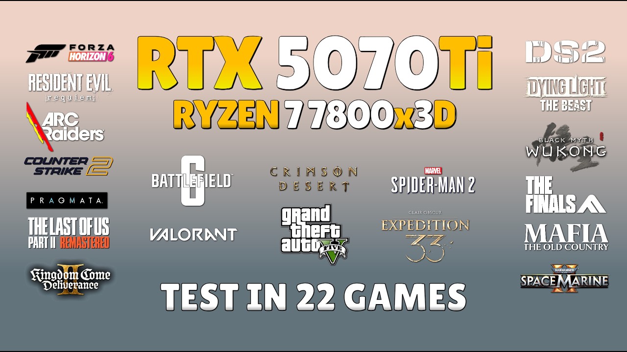 RTX 5070 Ti + Ryzen 7 7800x3D: Test in 22 Games - RTX 5070 Ti Gaming Test