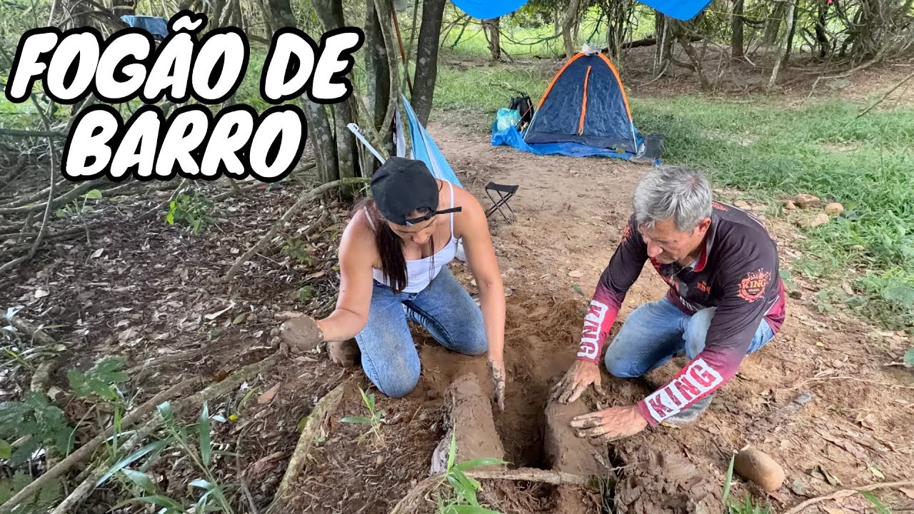 Fizemos FOGÃO CAIPIRA de pedra e barro no ACAMPAMENTO ⛺️ 
