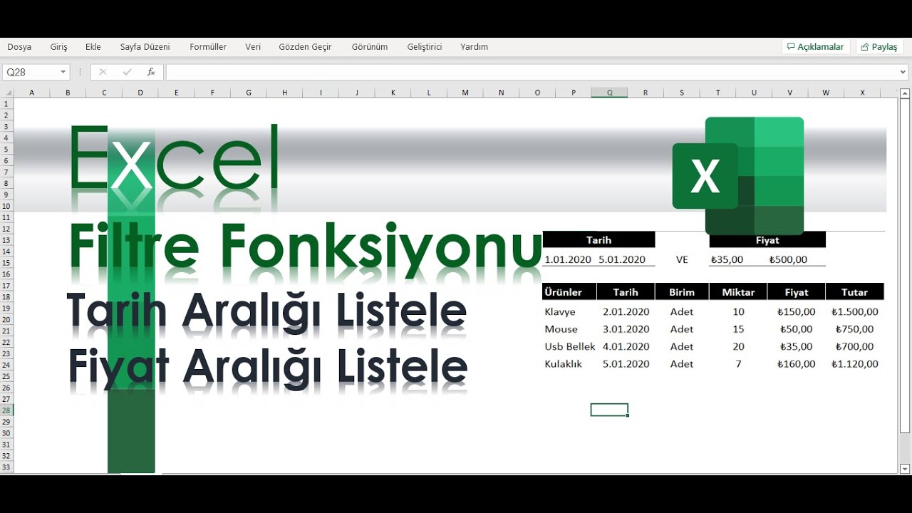 Excel Filtre Komutu
