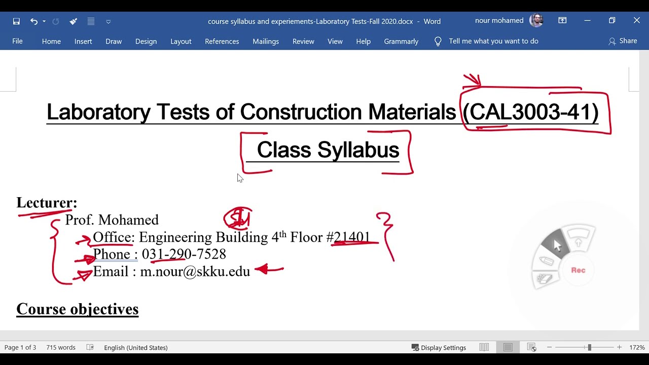 Laboratory Tests of Construction Materials (CAL3003-41) Course Contents. Dr. Noureldin