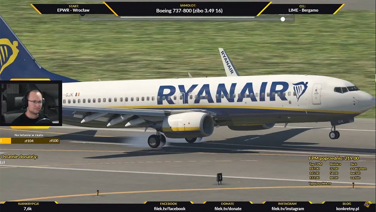 X-Plane 11 - Wrocław - Bergamo - B737-800 Ryanair - VATSIM [archiwum]