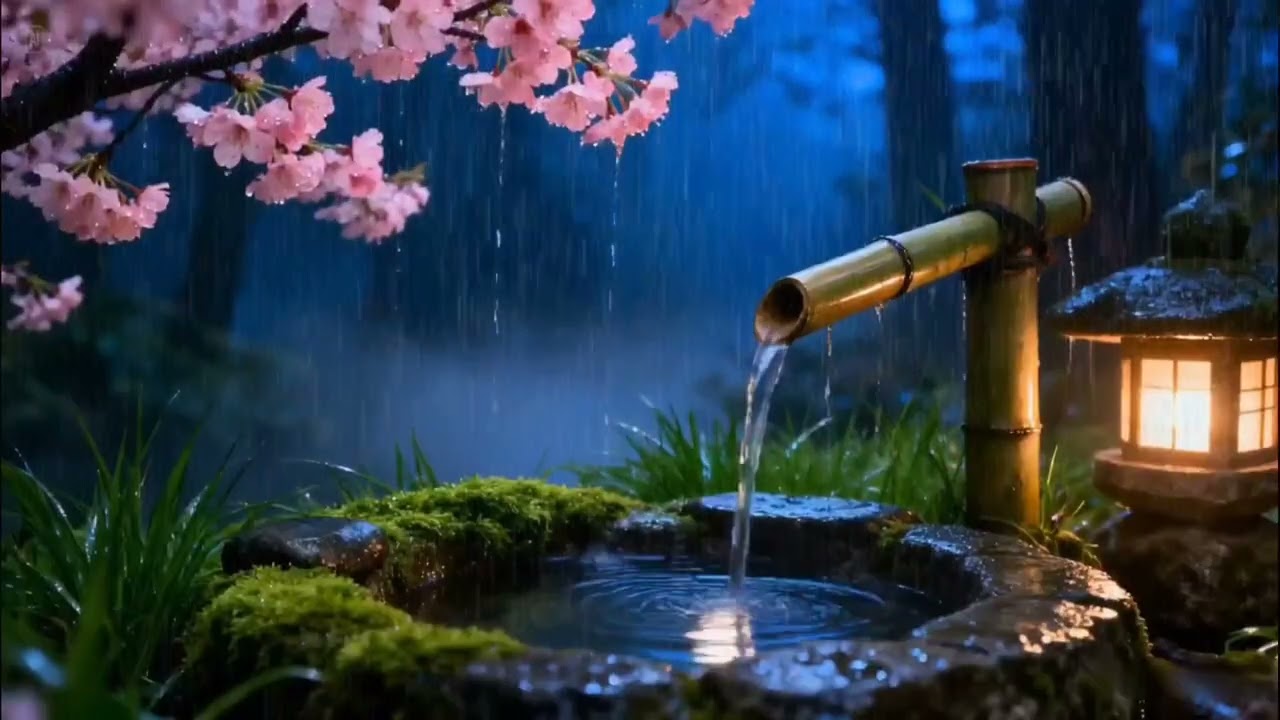 Peaceful Night Rain and Soft Piano | Zen Garden Ambience for Sleep and Relaxation